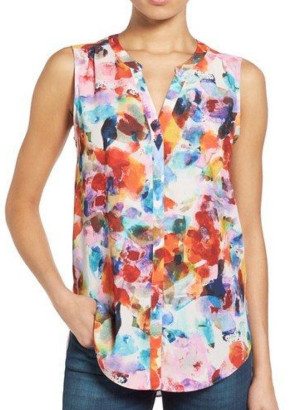 NYDJ Watercolor Floral Sleeveless Blouse | Size L